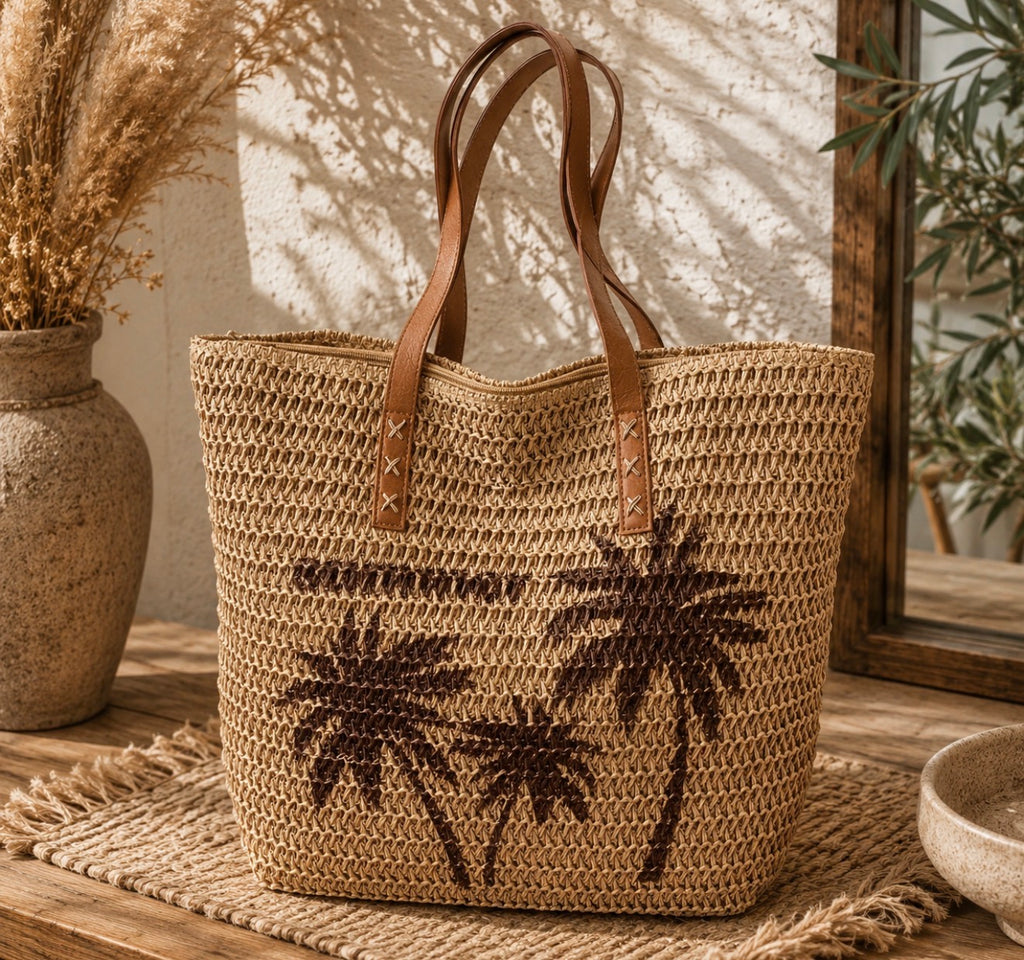 Grand Sac Cabas de Plage "Summer Palm" – L'Esprit des Vacances