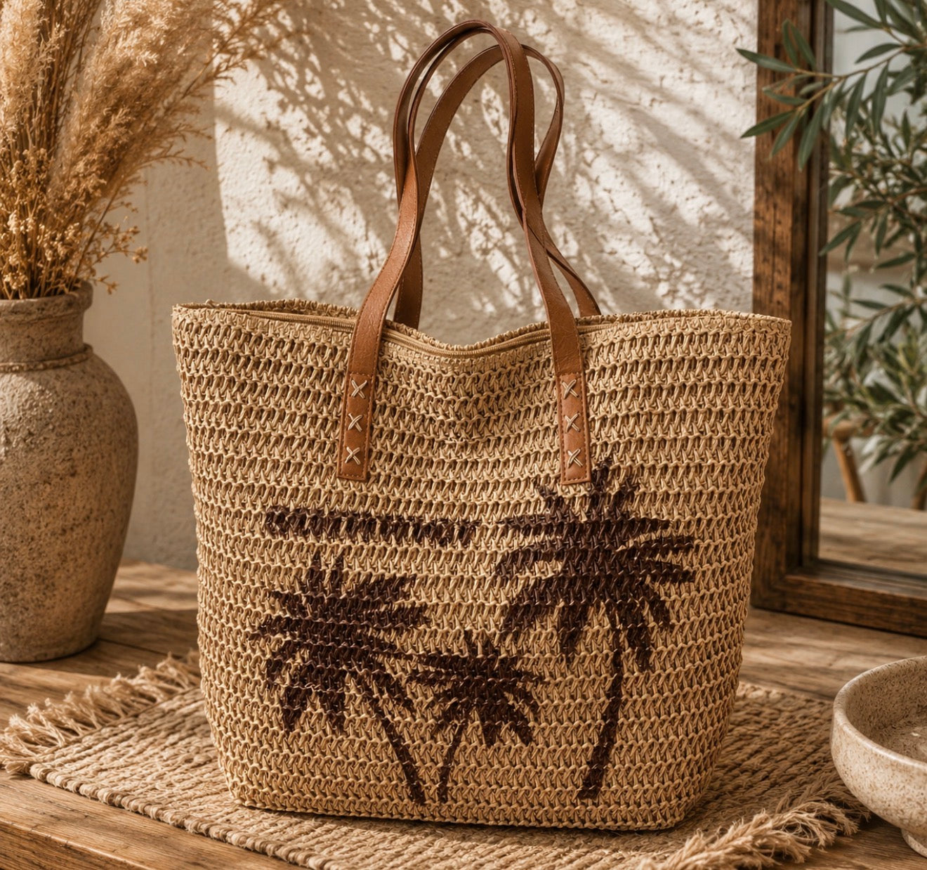 Grand Sac Cabas de Plage "Summer Palm" – L'Esprit des Vacances