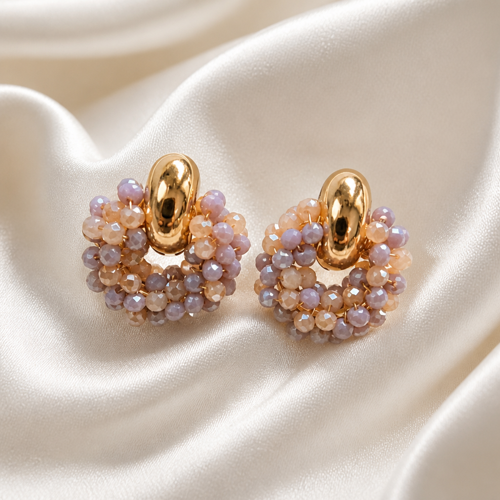 Boucles d'Oreilles Pendantes "Bleu Royal" en Cristal de Verre & Doré KC