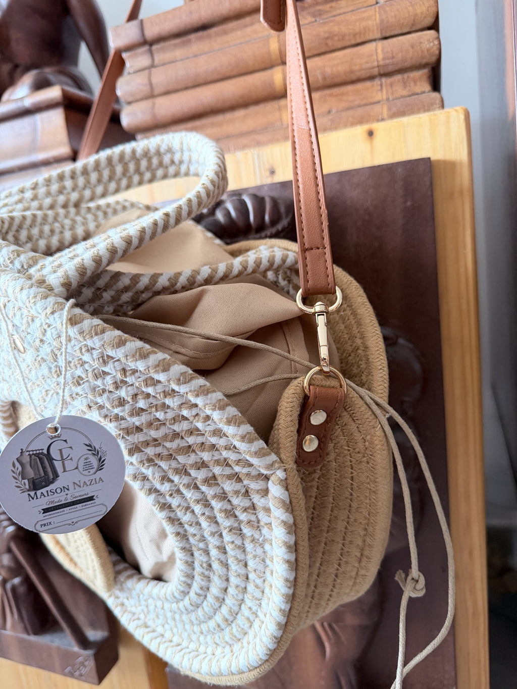 Sac Rond Bohème en Corde Tressée - Sac Bandoulière d'Été