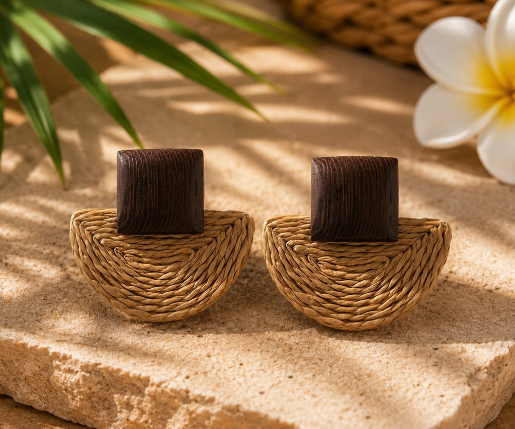 Boucles d'oreilles Bohème Chic – Bois & Tressage Naturel