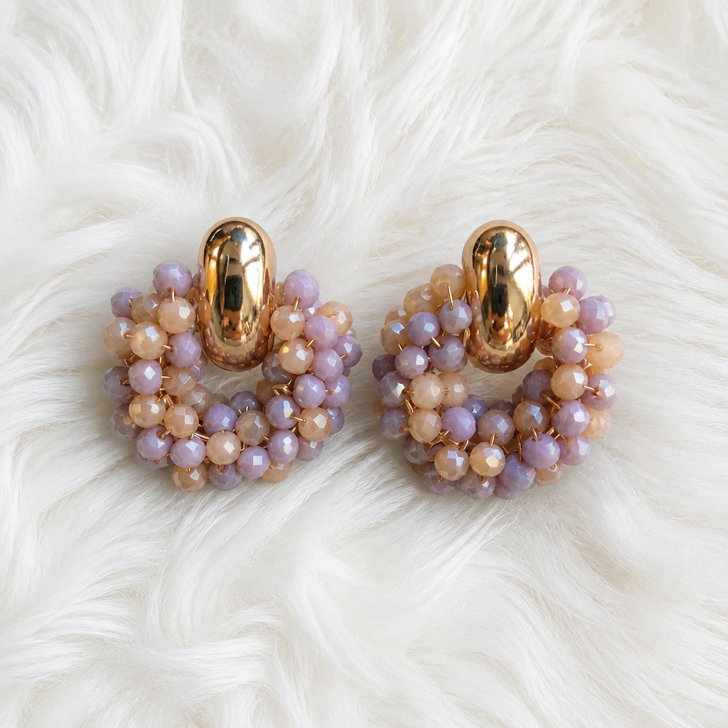 Boucles d'Oreilles Pendantes "Bleu Royal" en Cristal de Verre & Doré KC