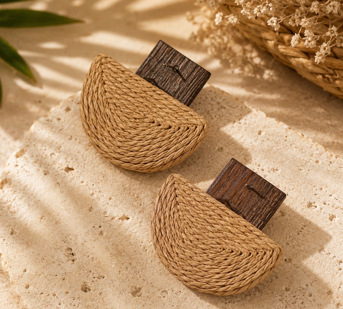 Boucles d'oreilles Bohème Chic – Bois & Tressage Naturel