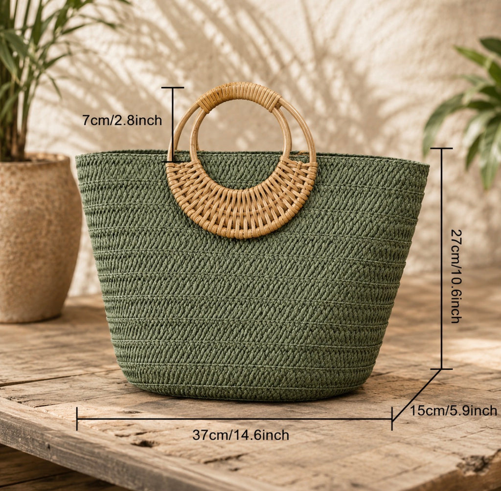 Sac Cabas en Paille Tressée Vert Olive – L'Allié Chic de votre Été