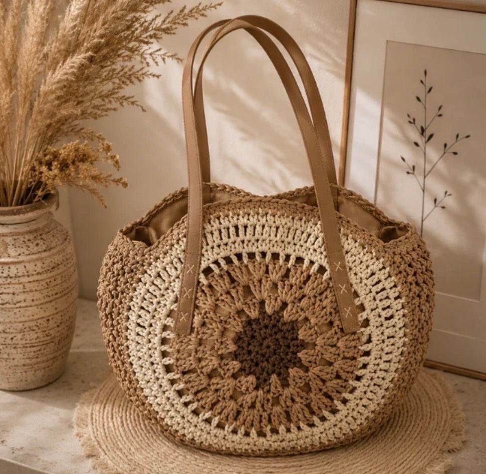 Pack Privilège "Soleil d'Été" – Sac Cabas Tressé et Boucles d'oreilles Coordonnées