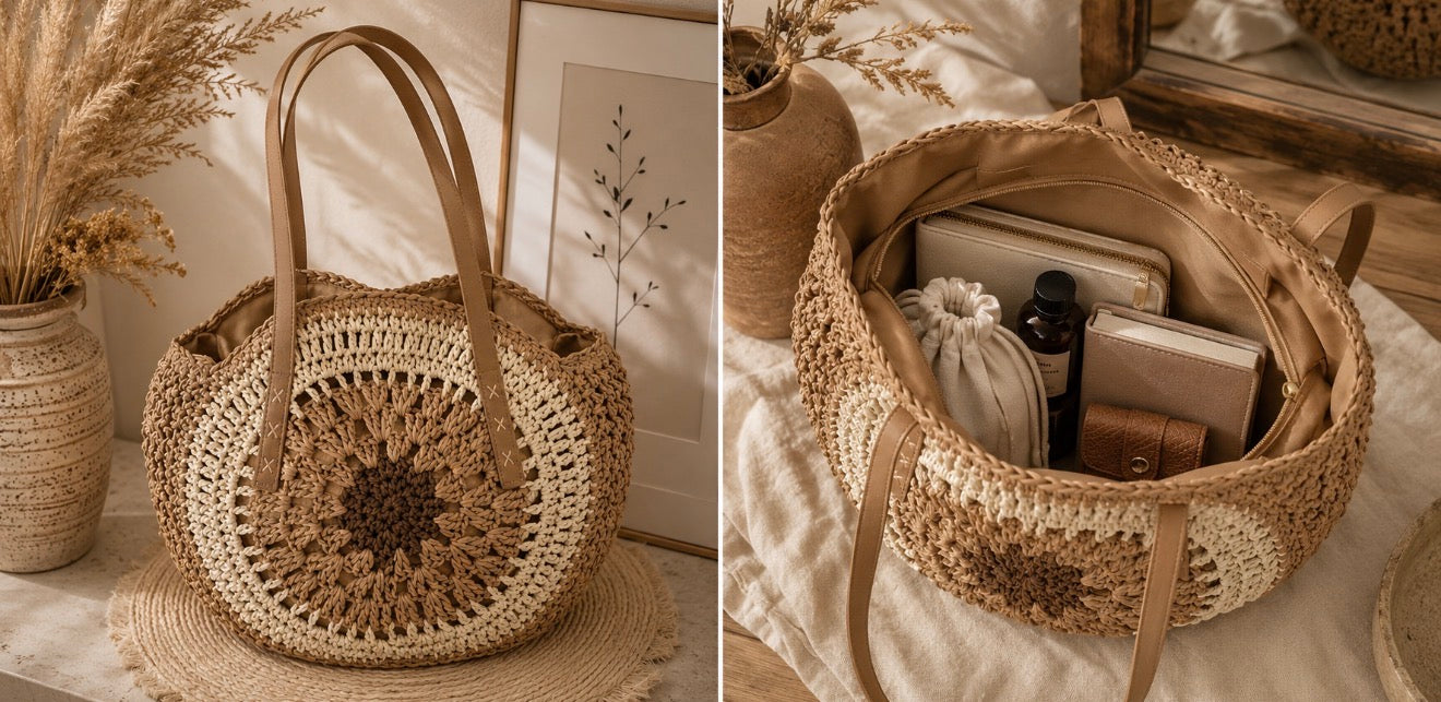 Sac Cabas Rond Tricoté "Granny" – L'Esprit Rétro-Bohème de l'Été