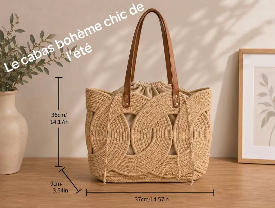 Grand Sac Cabas Bohème-Chic Entrelacé – L'Élégance de l'Été