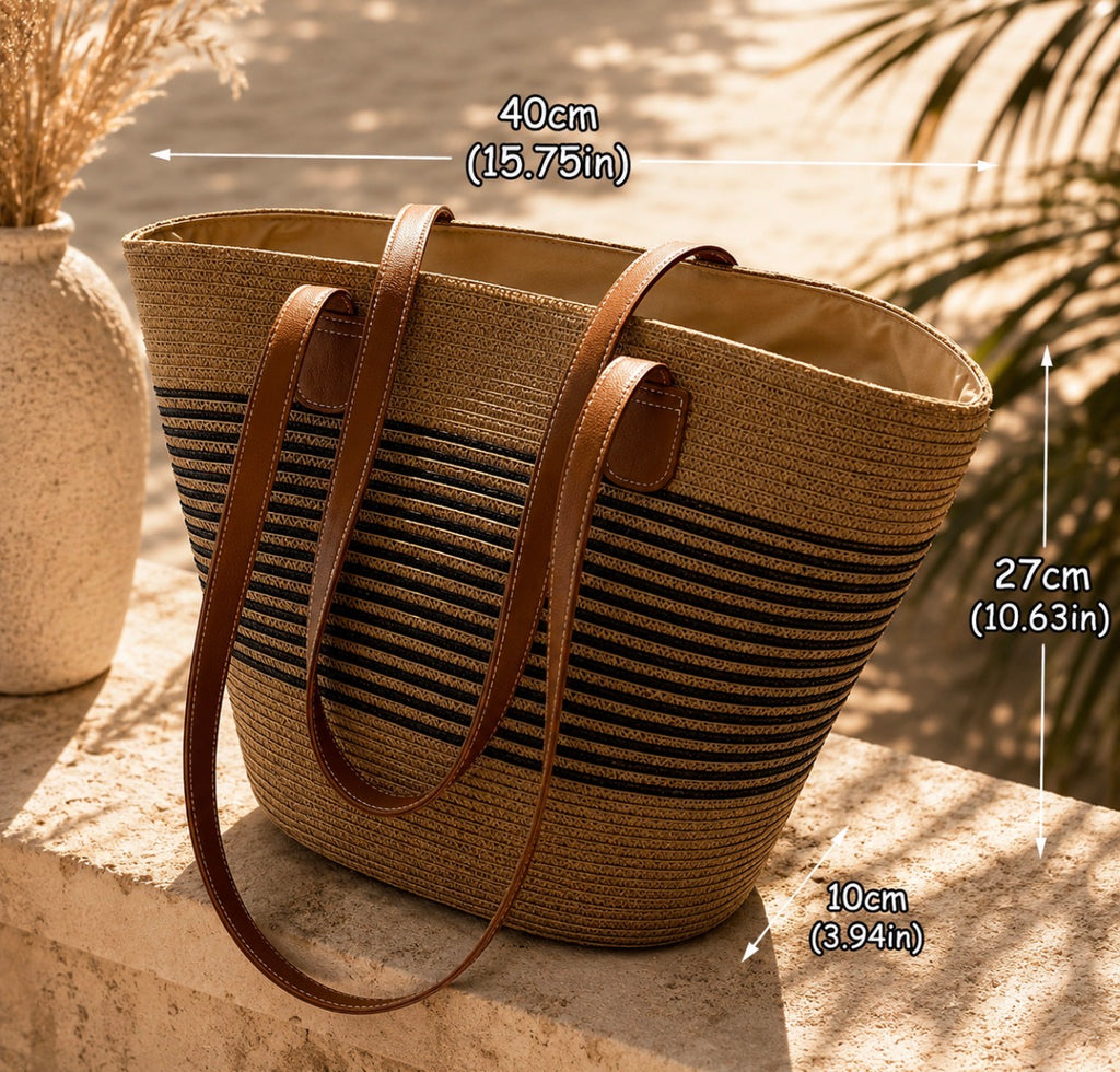 Sac Cabas de Plage Marinière en Paille Tressée – L'Élégance Riviera