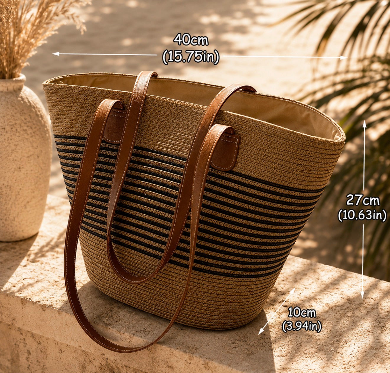 Sac Cabas de Plage Marinière en Paille Tressée – L'Élégance Riviera