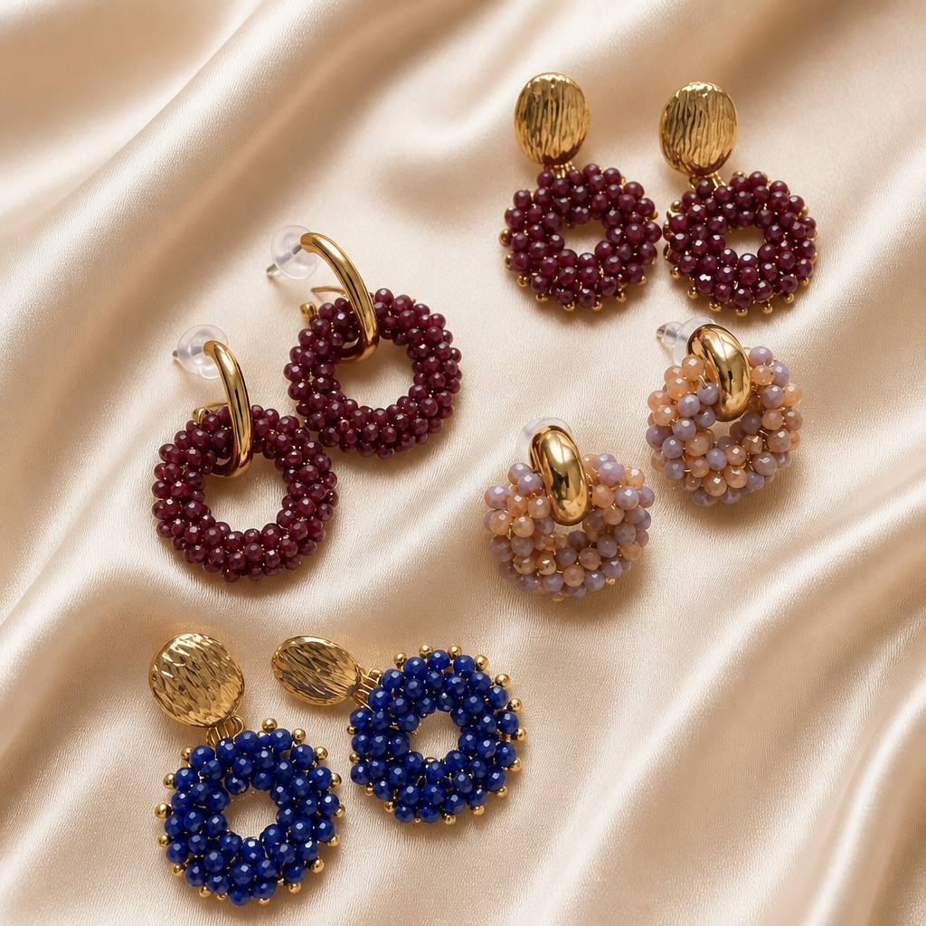 Boucles d'Oreilles Pendantes "Bleu Royal" en Cristal de Verre & Doré KC