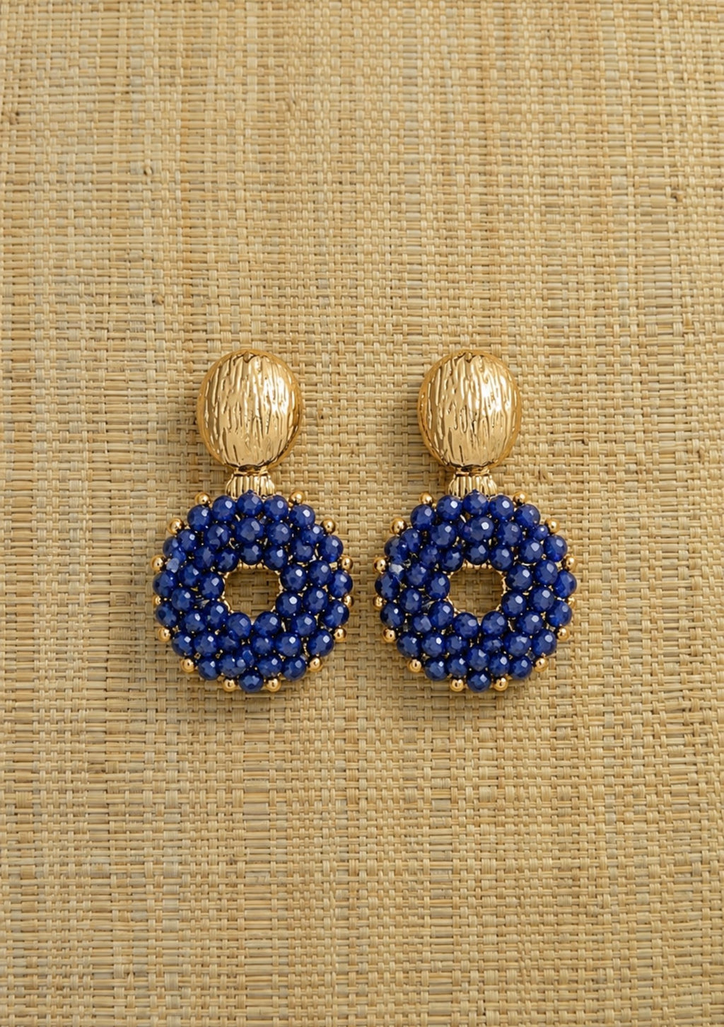 Boucles d'Oreilles Pendantes "Bleu Royal" en Cristal de Verre & Doré KC