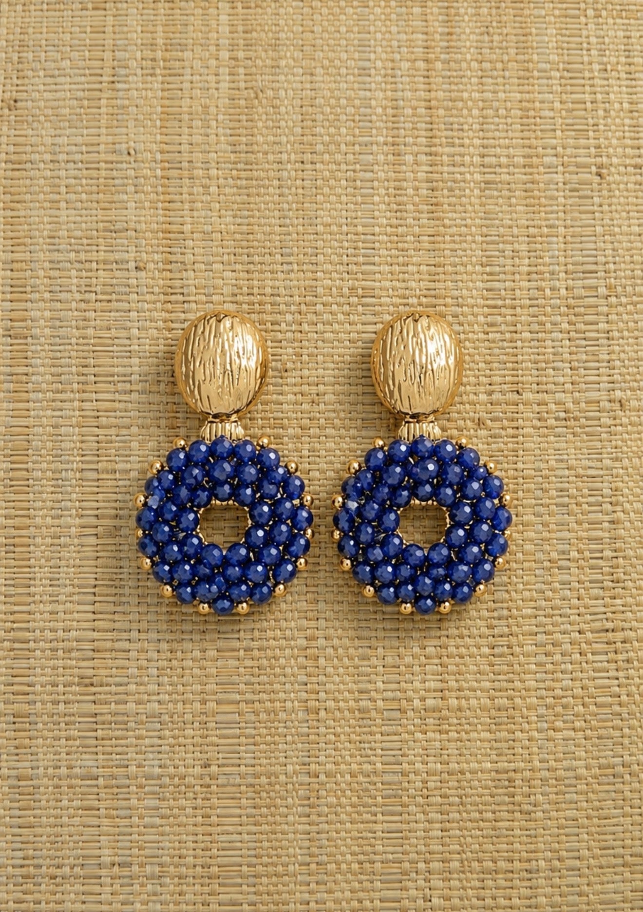 Boucles d'Oreilles Pendantes "Bleu Royal" en Cristal de Verre & Doré KC