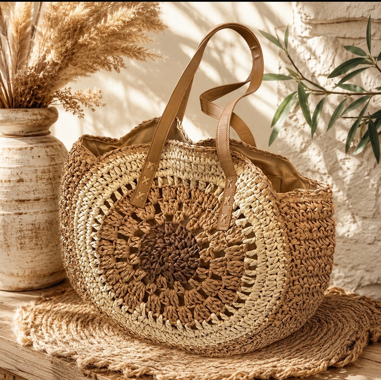 Pack Privilège "Soleil d'Été" – Sac Cabas Tressé et Boucles d'oreilles Coordonnées