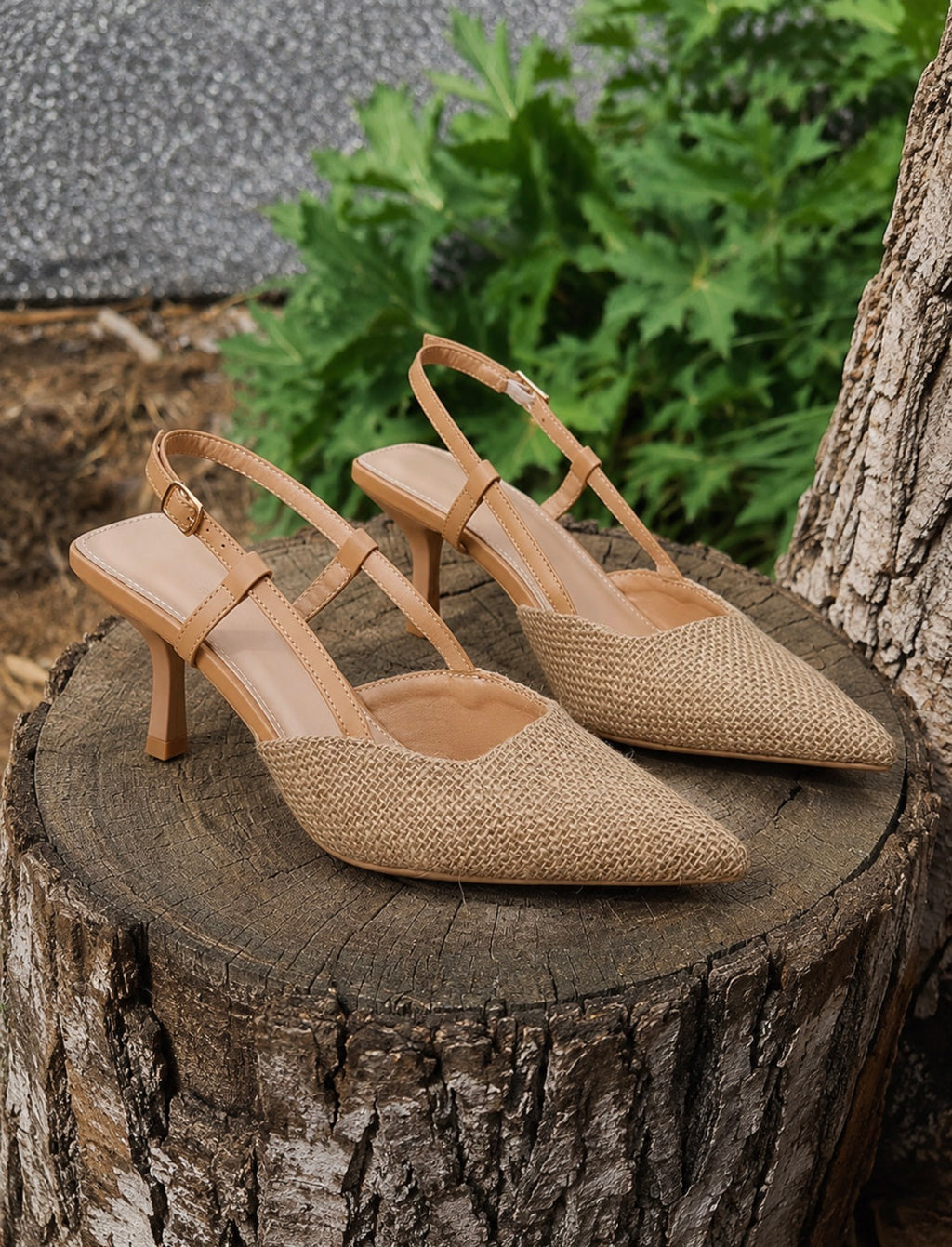 Escarpins Slingback en Lin Tressé – Beige Nude (EU 40)