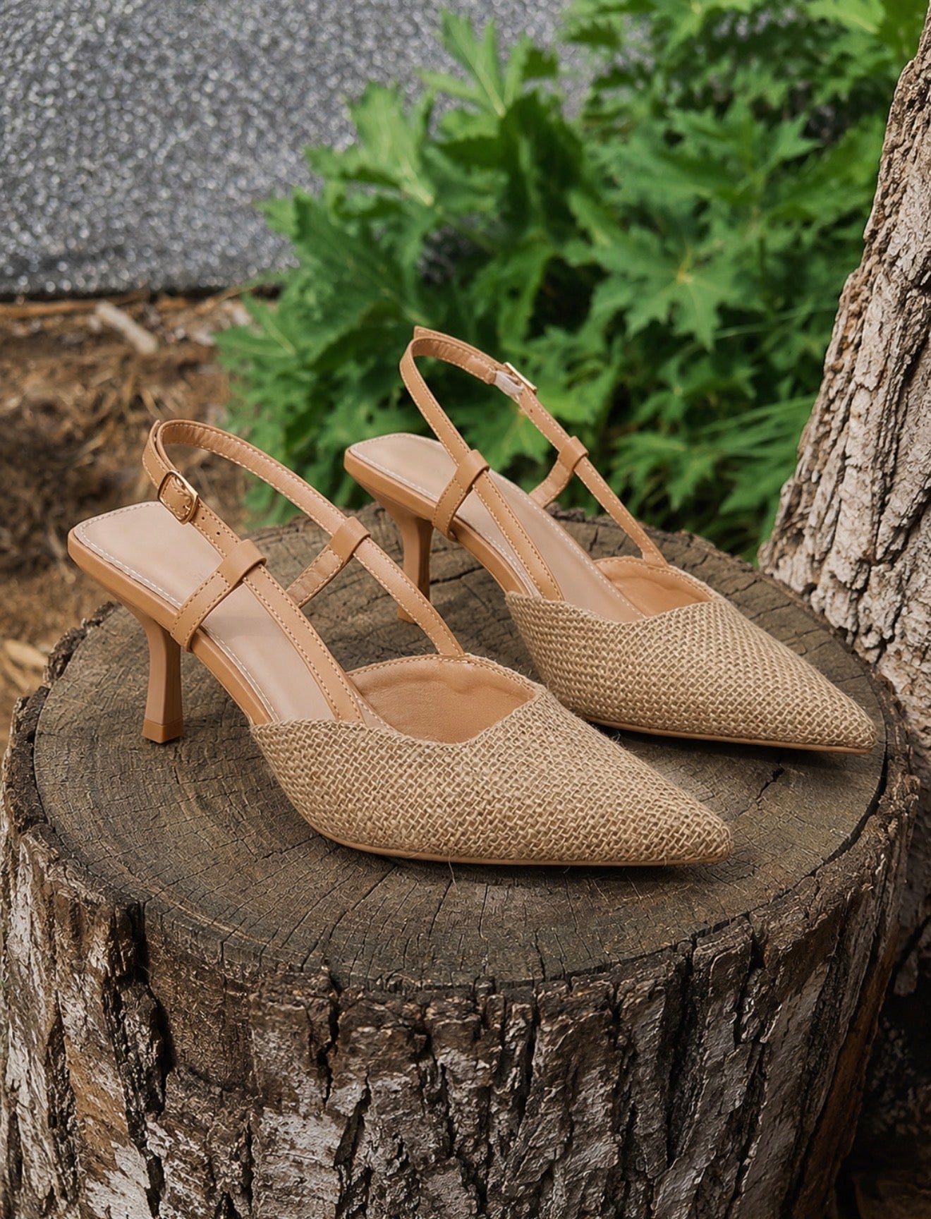 Escarpins Slingback en Lin Tressé – Beige Nude (EU 40)