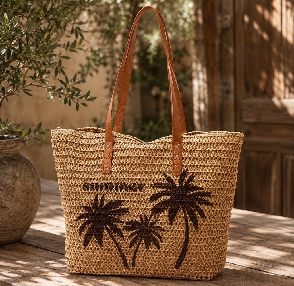 Grand Sac Cabas de Plage "Summer Palm" – L'Esprit des Vacances