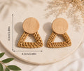 Boucles d'Oreilles "Naomi" Graphiques en Bois et Triangle Rotin Tressé