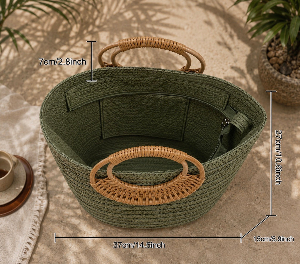 Sac Cabas en Paille Tressée Vert Olive – L'Allié Chic de votre Été
