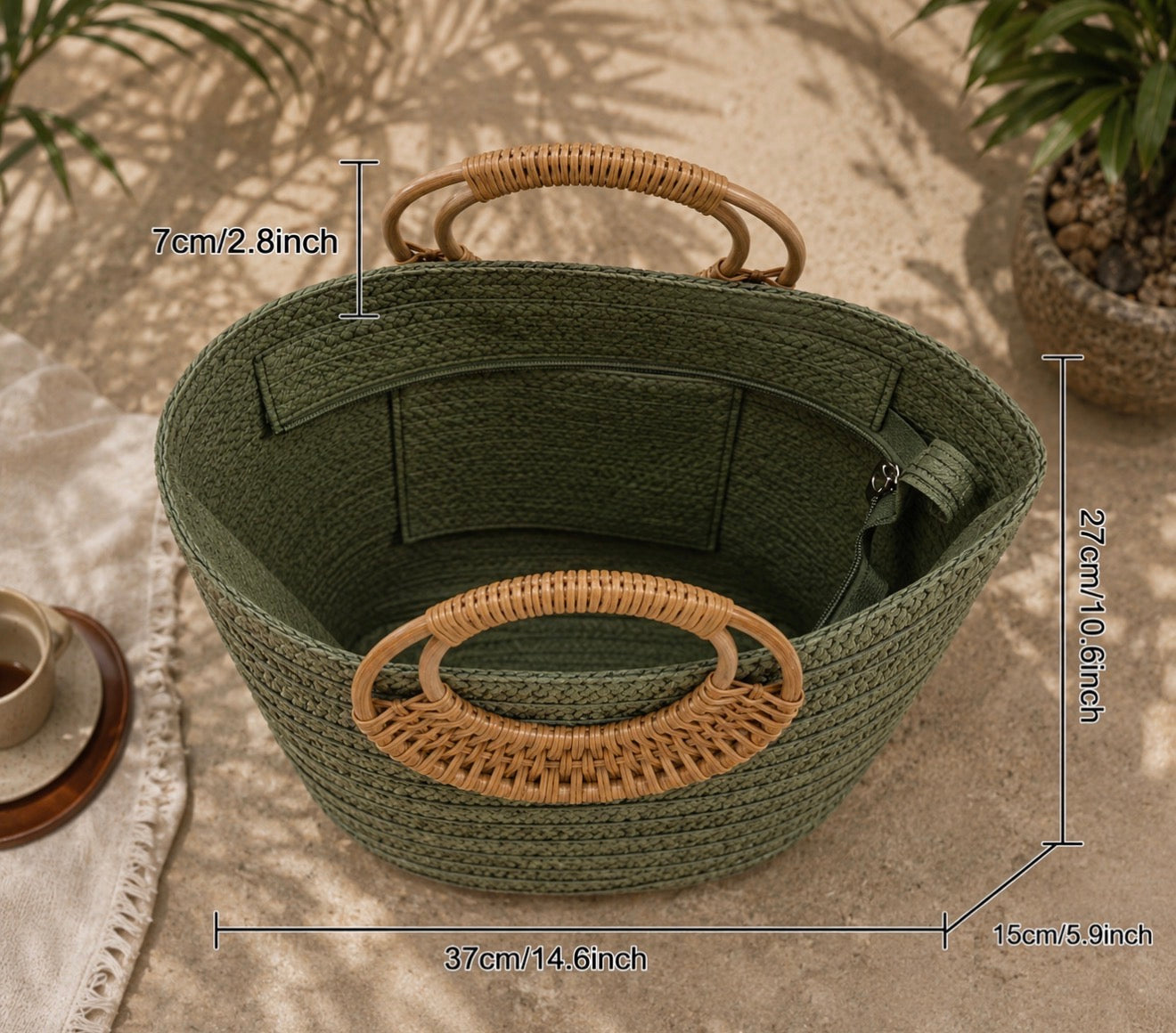 Sac Cabas en Paille Tressée Vert Olive – L'Allié Chic de votre Été