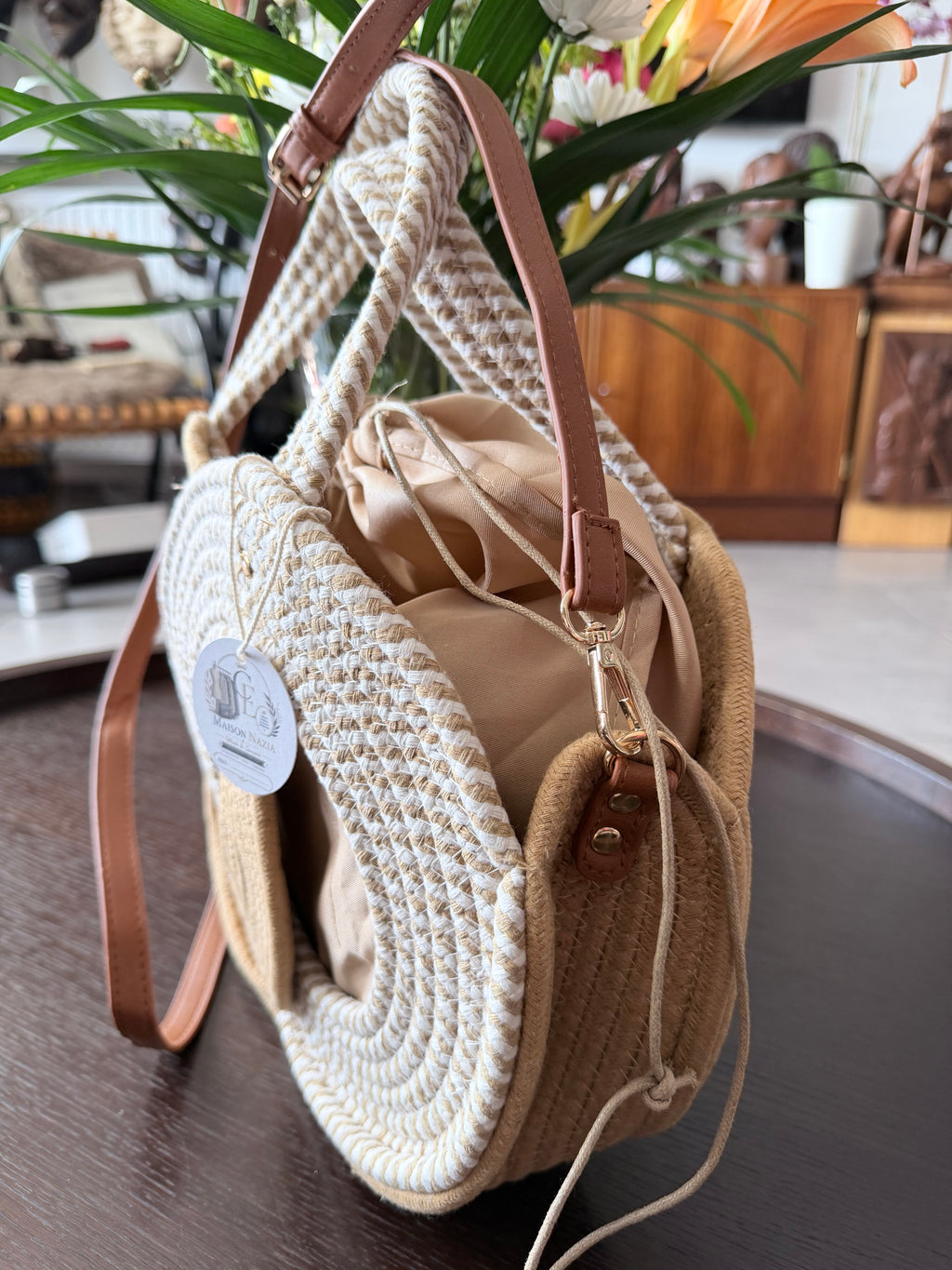 Sac Rond Bohème en Corde Tressée - Sac Bandoulière d'Été