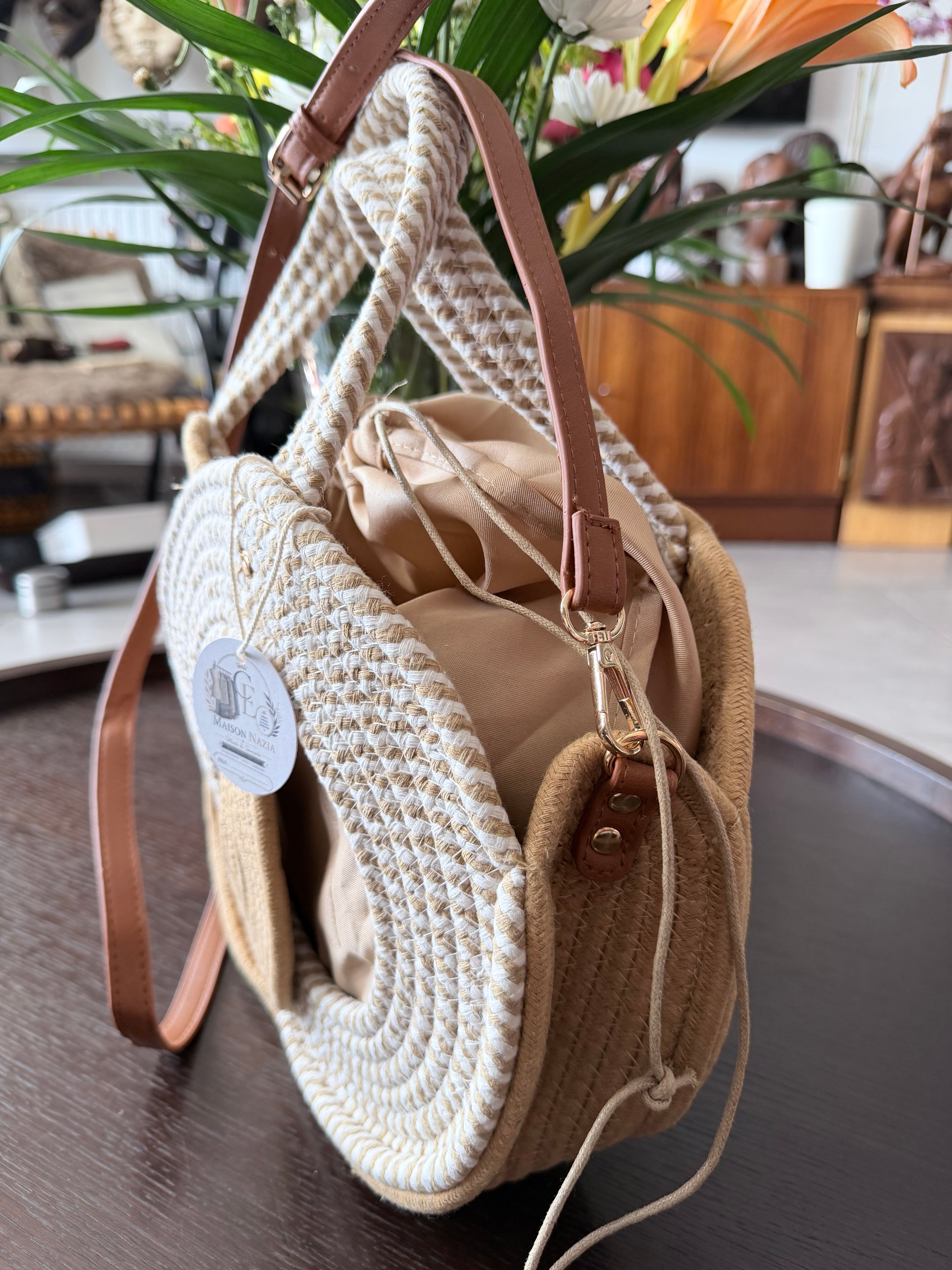 Sac Rond Bohème en Corde Tressée - Sac Bandoulière d'Été