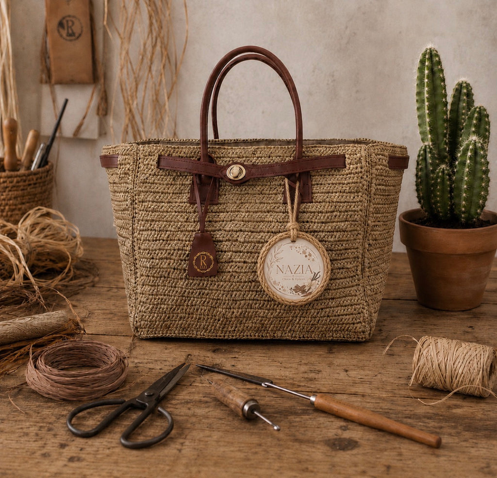 Sac Cabas Citadin en Raphia Chic - Grand Sac à Main Fait Main