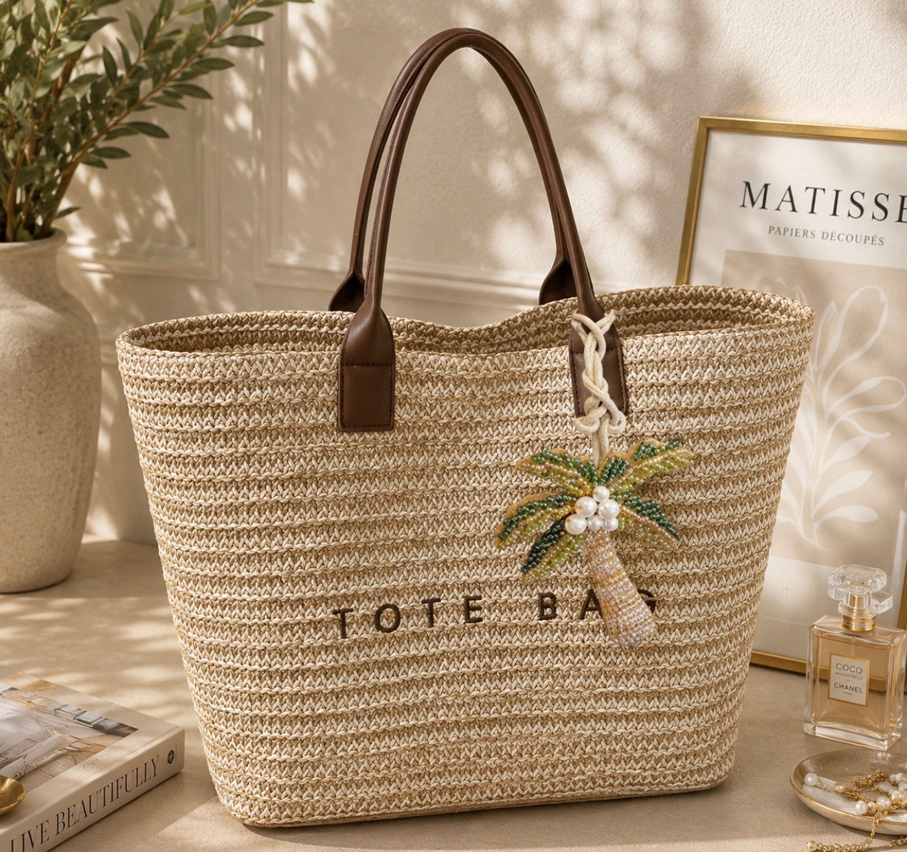 Sac Cabas de Plage "Palm Springs" & Son Pendentif Offert