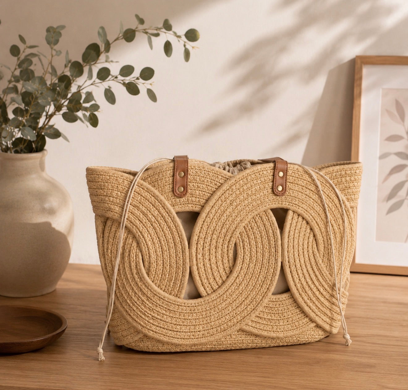 Grand Sac Cabas Bohème-Chic Entrelacé – L'Élégance de l'Été