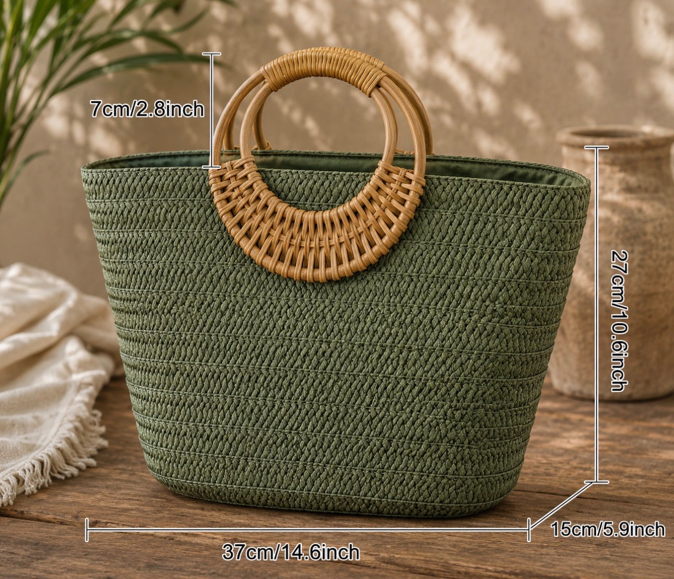 Sac Cabas en Paille Tressée Vert Olive – L'Allié Chic de votre Été