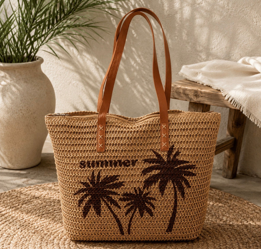 Grand Sac Cabas de Plage "Summer Palm" – L'Esprit des Vacances