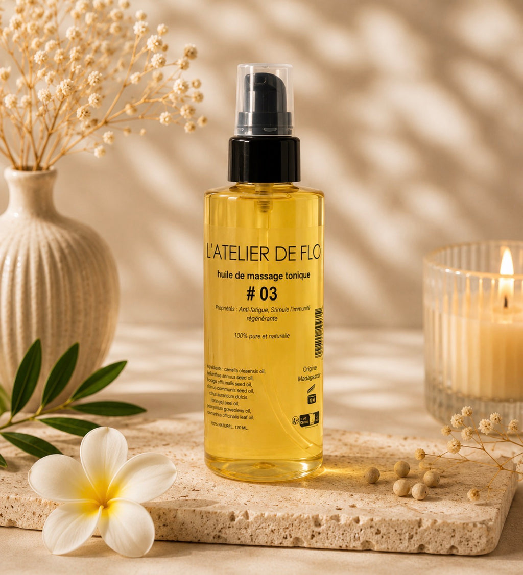 Huile de Massage Tonique #03 – Régénérante & Anti-fatigue – 120 ml