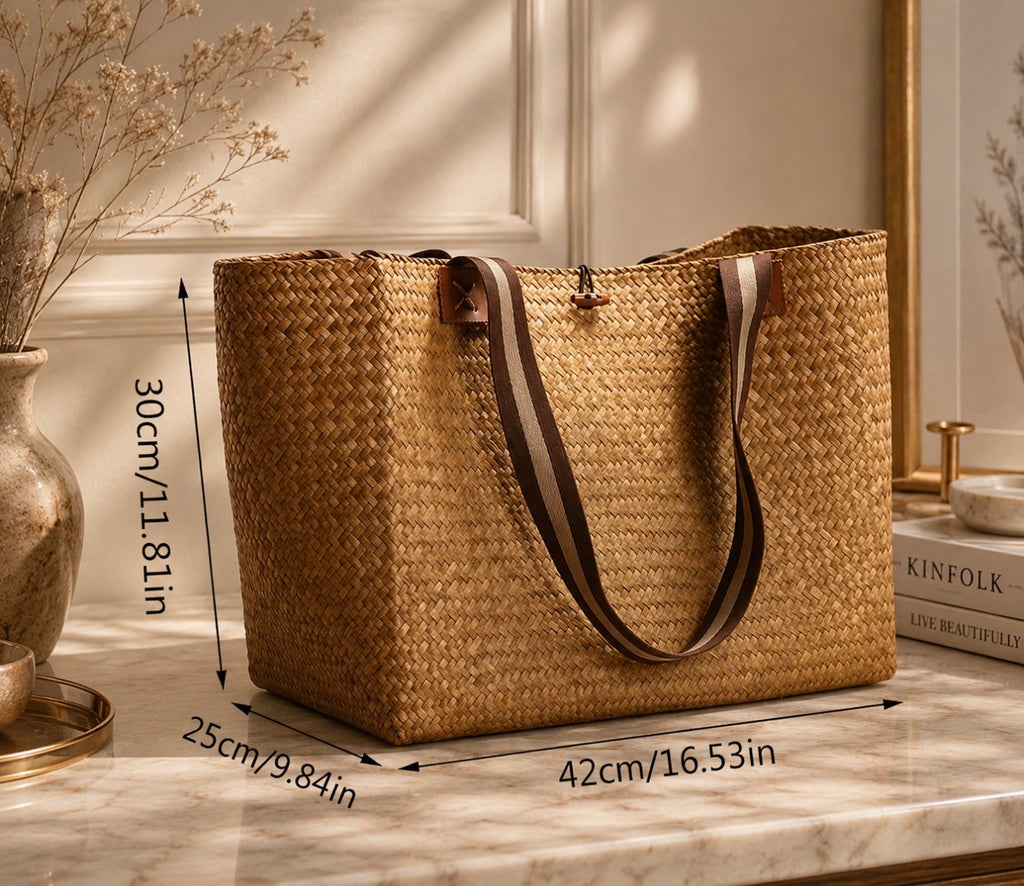 Grand Sac Cabas de Plage en Paille Tressée – Esprit Voyage & Évasion