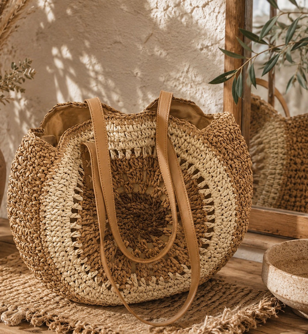 Sac Cabas Rond Tricoté "Granny" – L'Esprit Rétro-Bohème de l'Été