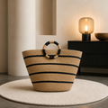 Grand Sac Cabas de Plage Graphique – Anses Rondes & Rayures Marines