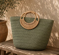 Sac Cabas en Paille Tressée Vert Olive – L'Allié Chic de votre Été