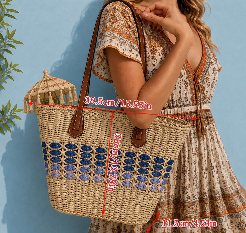Sac Cabas d’Été en Paille – Style Bohème Chic ☀️👜