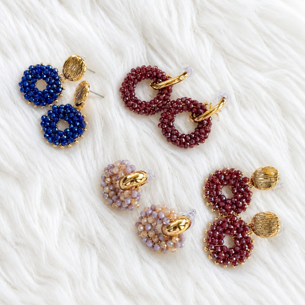 Boucles d'Oreilles Pendantes "Bleu Royal" en Cristal de Verre & Doré KC
