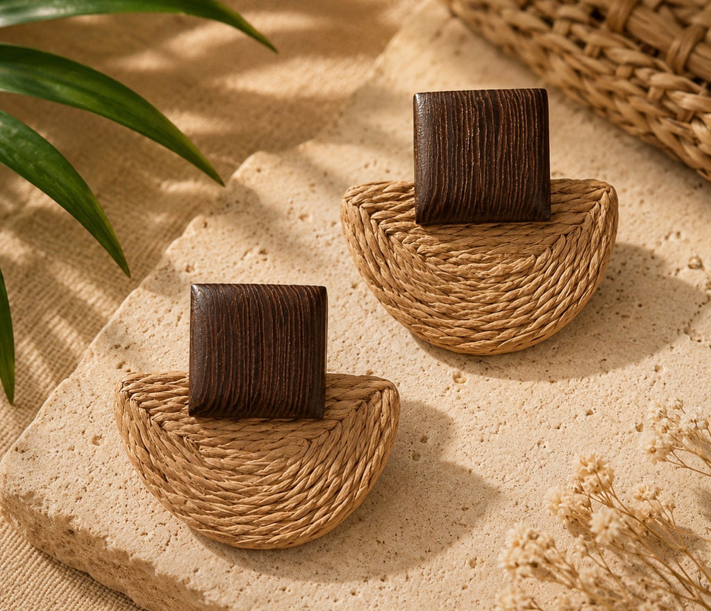 Boucles d'oreilles Bohème Chic – Bois & Tressage Naturel