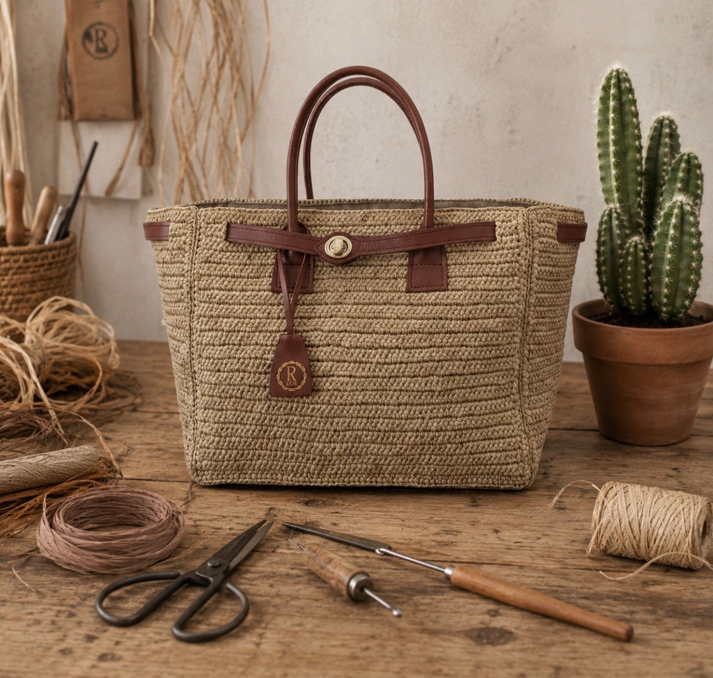 Sac Cabas Citadin en Raphia Chic - Grand Sac à Main Fait Main