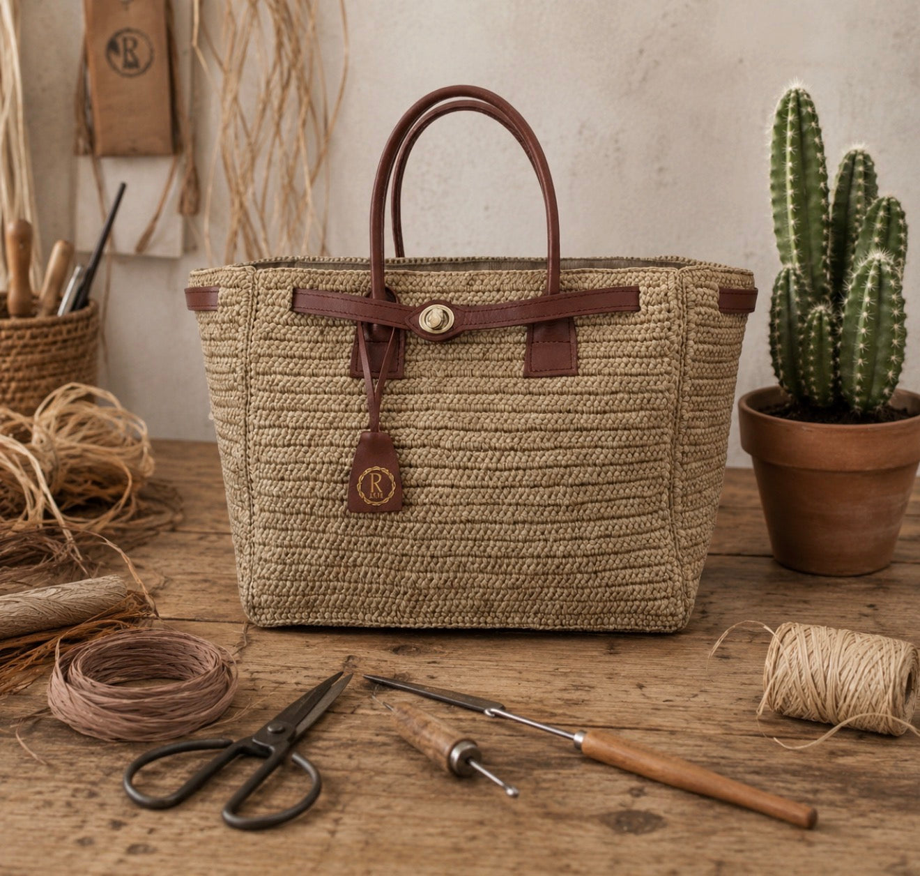 Sac Cabas Citadin en Raphia Chic - Grand Sac à Main Fait Main