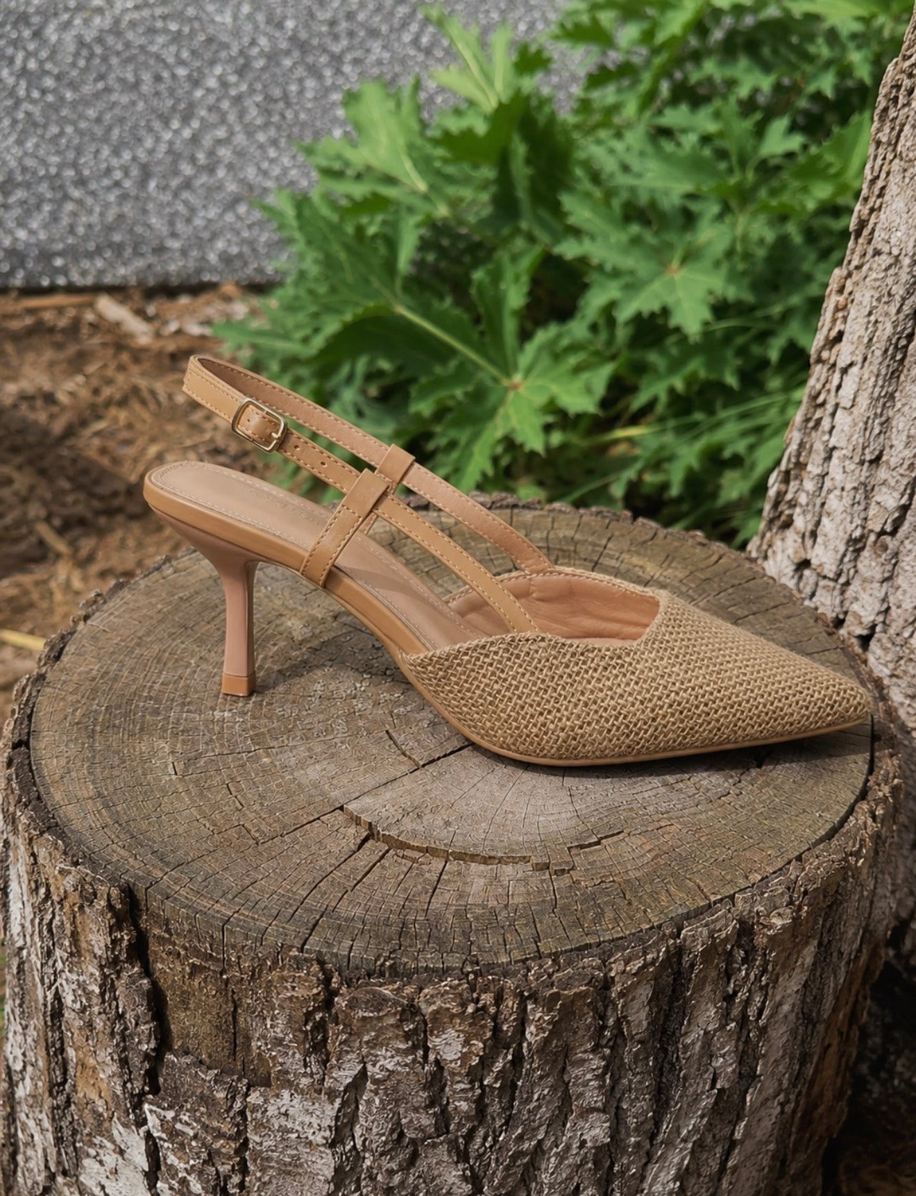 Escarpins Slingback en Lin Tressé – Beige Nude (EU 40)