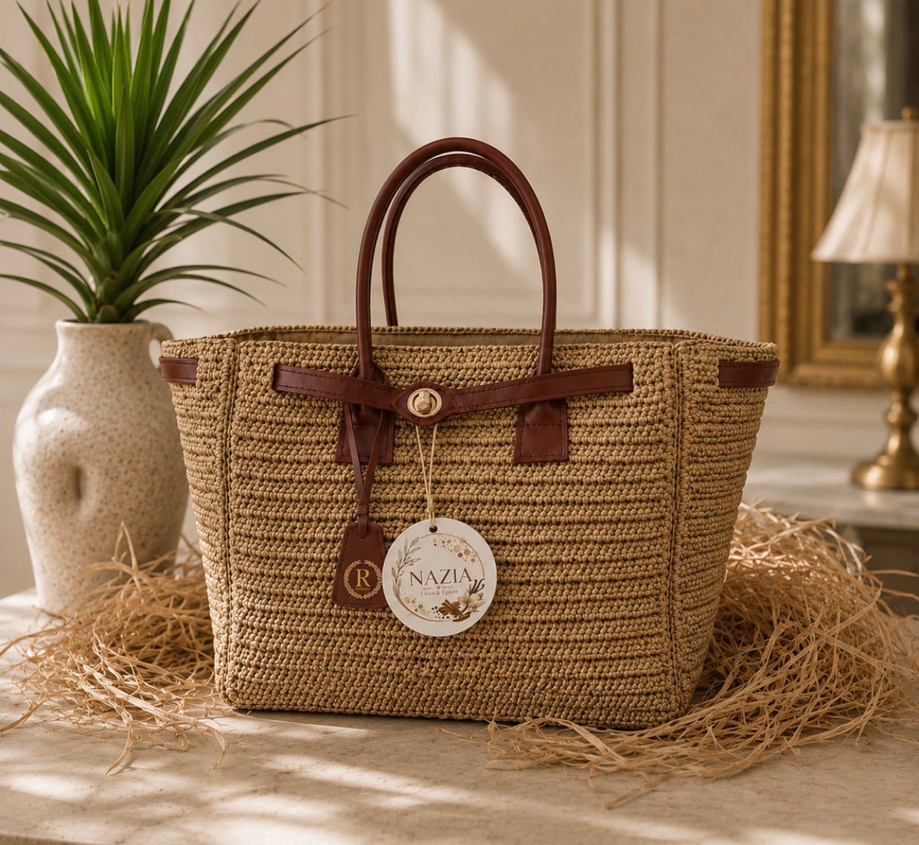 Sac Cabas Citadin en Raphia Chic - Grand Sac à Main Fait Main