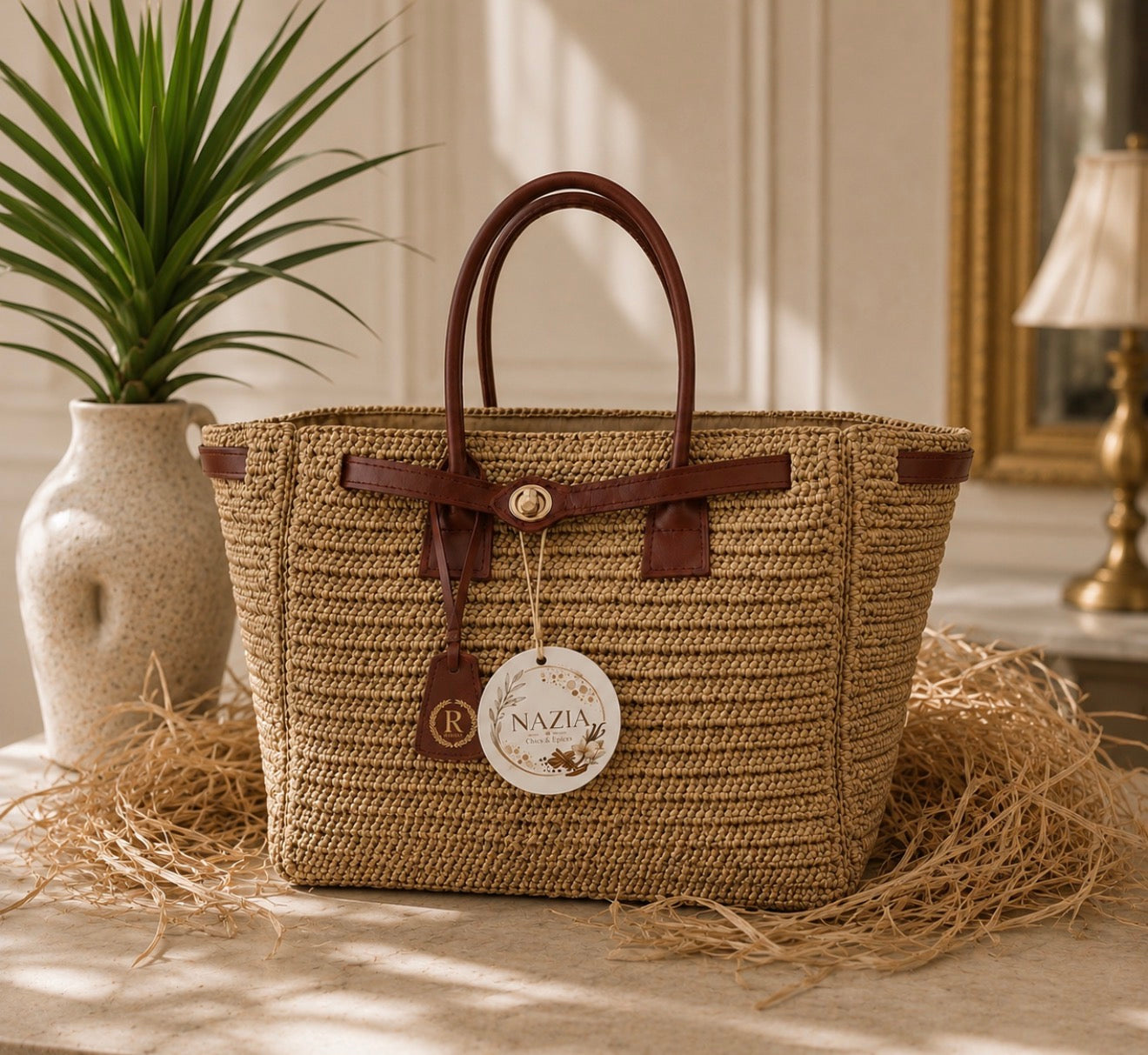 Sac Cabas Citadin en Raphia Chic - Grand Sac à Main Fait Main