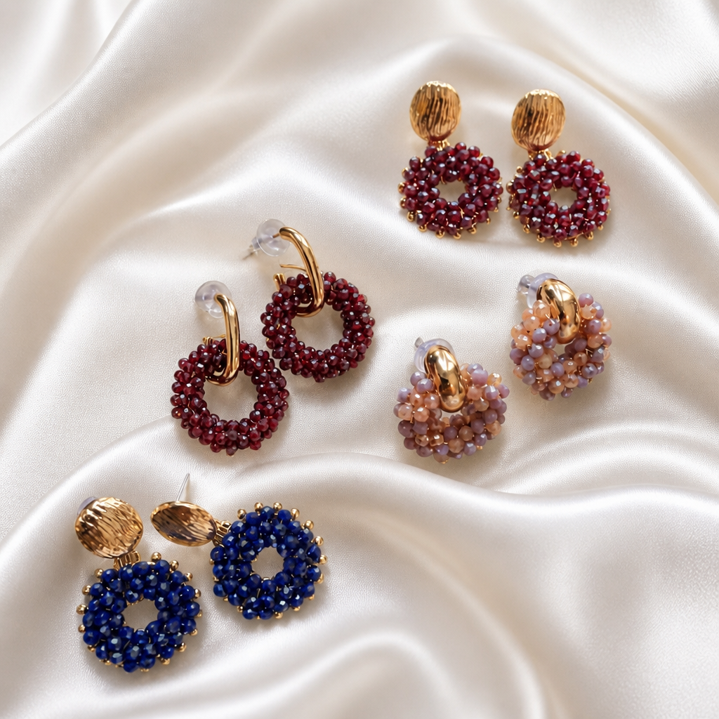 Boucles d'Oreilles Pendantes "Bleu Royal" en Cristal de Verre & Doré KC