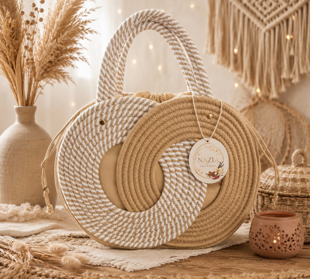 Sac Cabas d'Été en Corde Tressée Géo – Style Bohème & Vacances