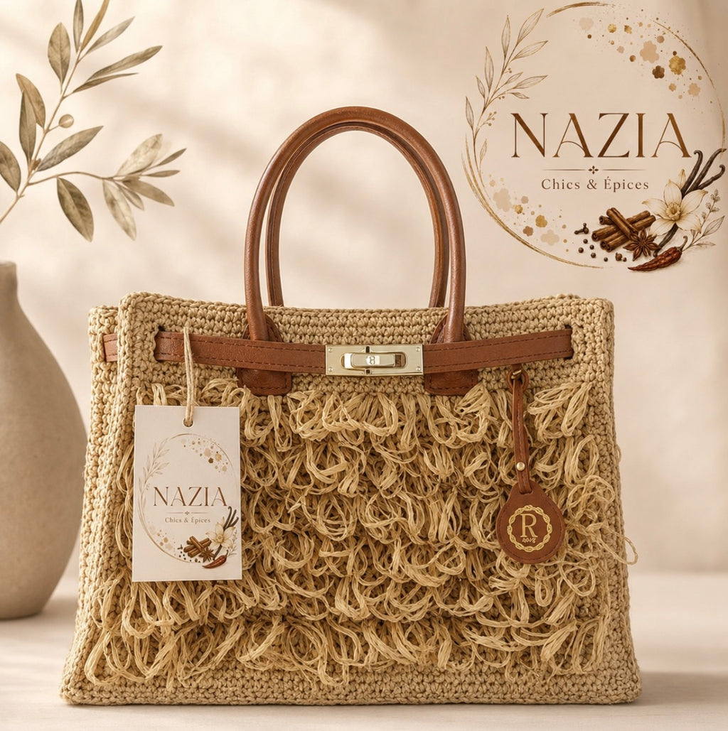 Sac Cabas Bohème à Franges en Raphia - Sac à Main Fait Main