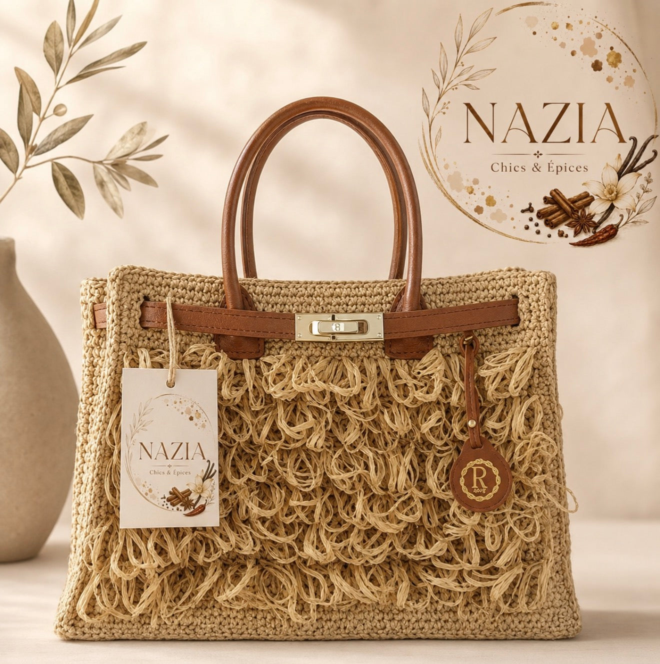 Sac Cabas Bohème à Franges en Raphia - Sac à Main Fait Main