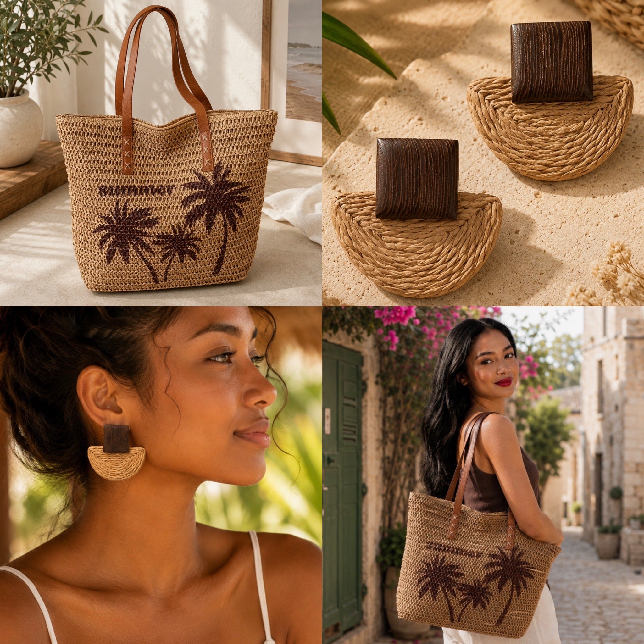 Pack Look d'Été – Le Cabas Palmiers & Ses Boucles d'Oreilles Assorties